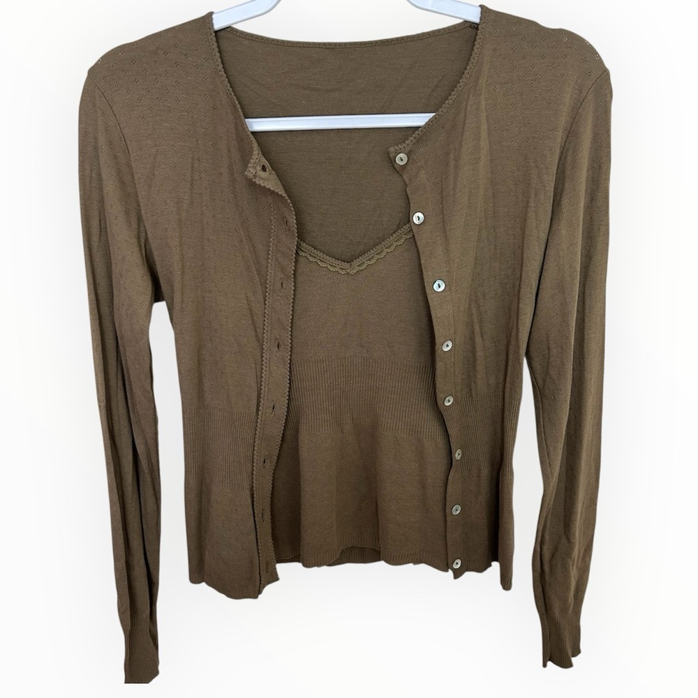 Princesse Tam-Tam Vintage Brown Button Down Cardigan and Tank Set